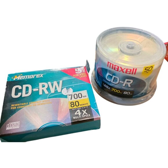 Memorex 5-Pack CD-RW 700MB/80 Min Discs & Maxell 50-Pack CD-R 700MB/80 Min NEW - Picture 2 of 11